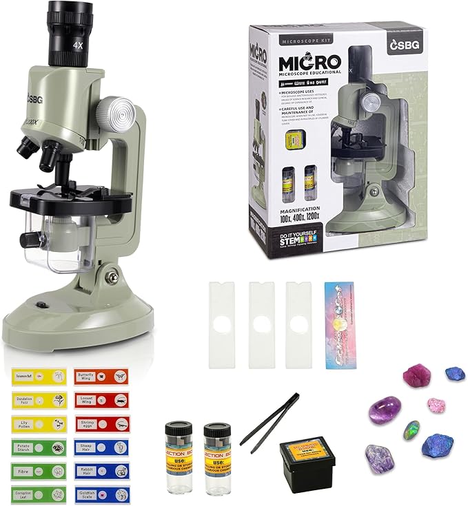 Little World Microscope for Kids, 100x 400x and 1200x Science Kits for Kids Age 5-7 Age 8-12, Microscope Beginner Kit with LED, Learning Resources Toys, Science Experiment STEM Kits, Green