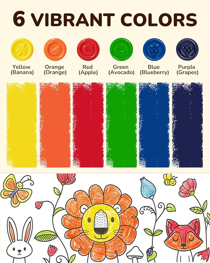 6 Colors Egg Crayons for kids, Palm-Grasp Non Toxic Jumbo Washable Crayons for Kids, Fat Brain Toys for Art Supplies and Perfect Gifts for Boys and Girls