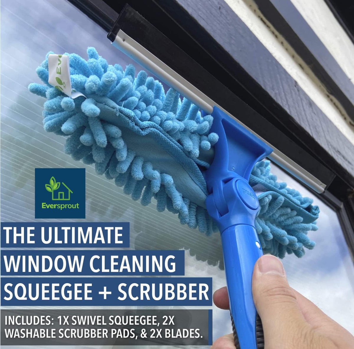 EVERSPROUT 5-to-12 Foot Swivel Squeegee & Microfiber Glass Window Scrubber, Window Squeegee & Window Cleaning Kit, Light-Weight Window Washing Kit with Extension Pole, Squeegee for Window Cleaning