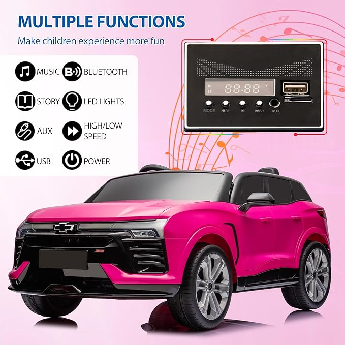 Jojoka Baby Car 24V 2-Seater SUV Licensed Chevrolet Blazer Ride On Toy w/Parent Remote Control,4xSpring Suspension, Wireless Music, Electric Vehicle Car for Kids Ages 3-8,Pink