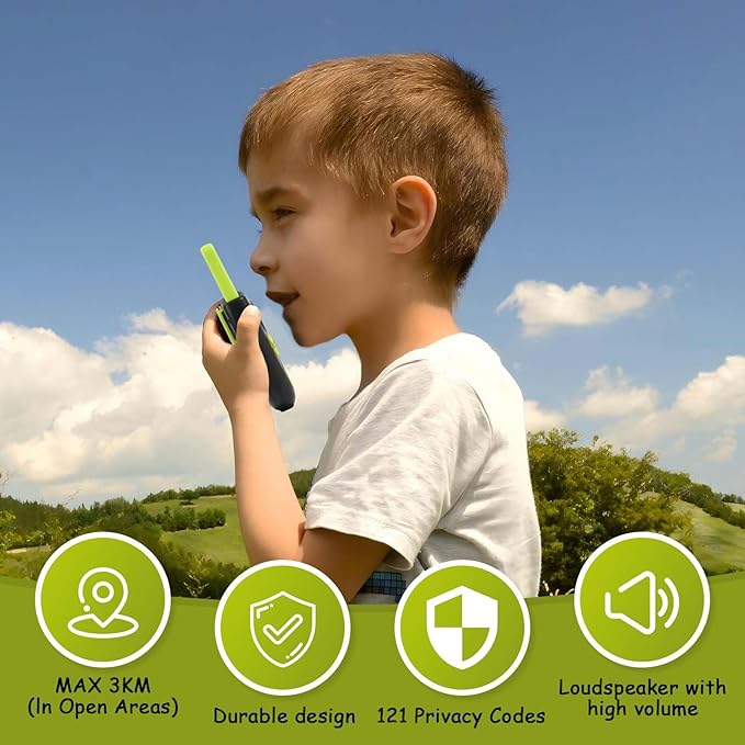 Walkie talkies for Kids, Kids walkie talkies 2 pcs, Toddler walkie talkies, Long Range walkie Talkie with Clear intercom Sound, 22 Channels with Backlit LCD Flashlight, for Outside, Camping, Hiking