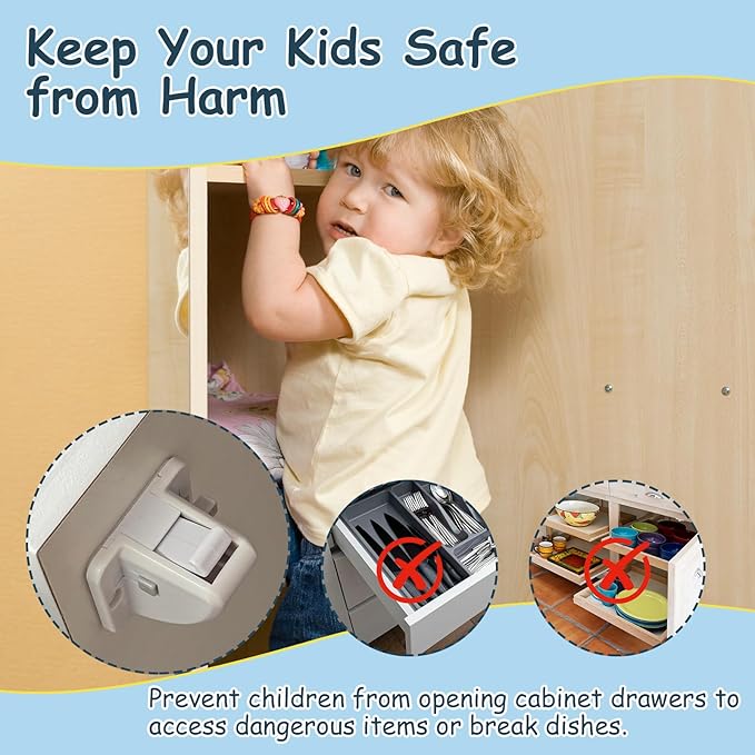 12 Pack Magnetic Cabinet Locks Baby Safety Child Proofing Invisible Locks No Drill Easy Installation for Cabinets Drawers Doors