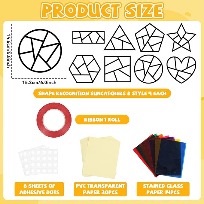 32 Sets Back to School Geometric Recognition Suncatchers Craft DIY Window Stained Glass Effect Star Paper Crafts Home School Classroom Decor Kid Birthday Gift Creative Art Project Activity Game