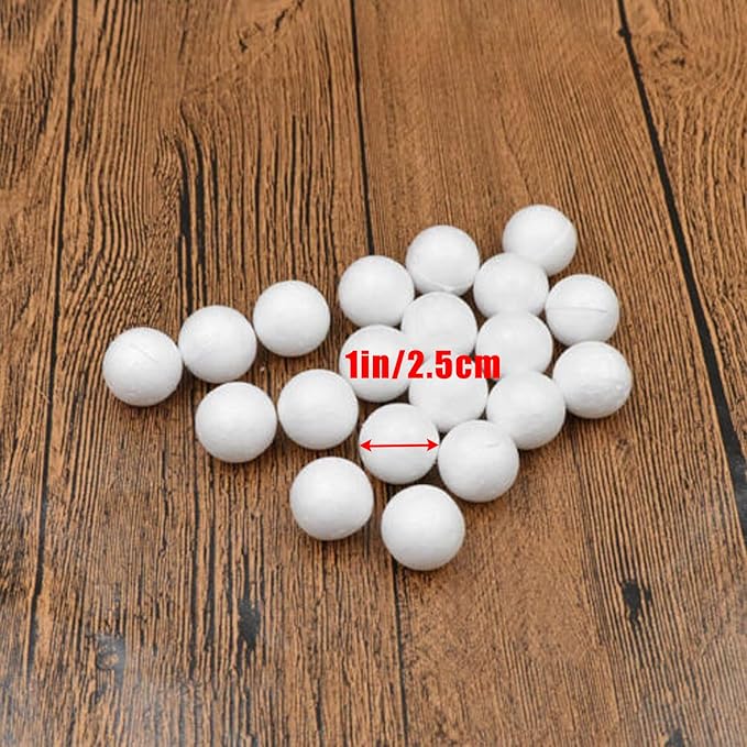 hesmartly 100 Pack 1 Inch Craft Foam Balls,White Polystyrene Smooth Round Balls and 2 Pieces Painting Brushes for DIY Projects Arts and Crafts Supplies