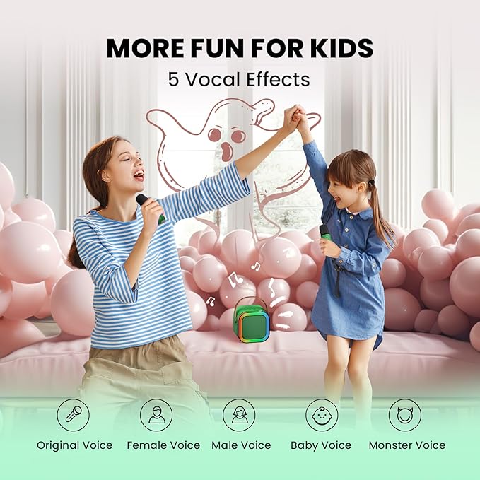 IROO Mini Karaoke Machine for Kids, 2025 TOP Toys Birthday Gifts Ideas for Girls Ages 4, 5, 6, 7, 8, 9, 10, 12+ Years Old, Portable MP3 Player with 2 Wireless Mics for Party