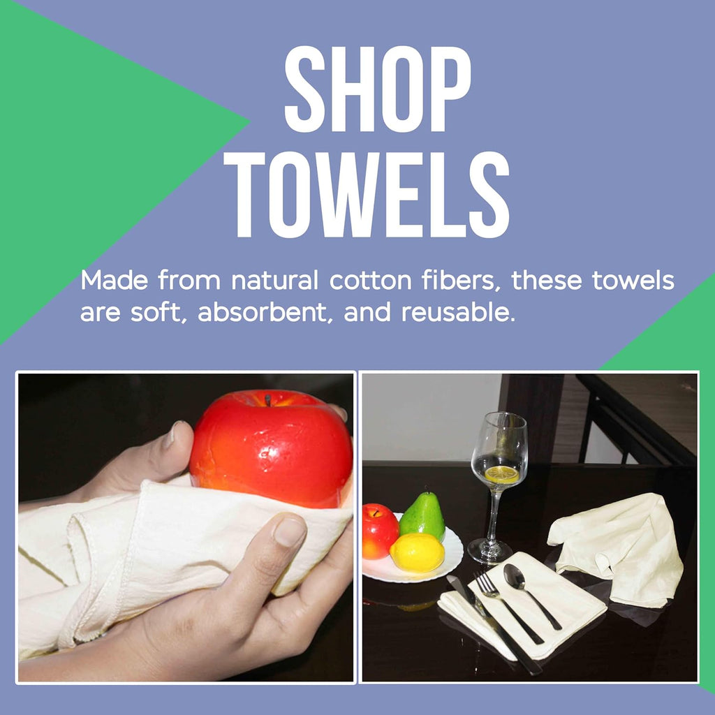 WHITEWRAP Shop Towels| Multipurpose Commercial and Residential Shop Cleaning|Car Wash, Polish, Housewares, Coffee Machine, Restaurant, Bathrooms, Electronics, Auto Garage | 50Pack 14"x12" Natural
