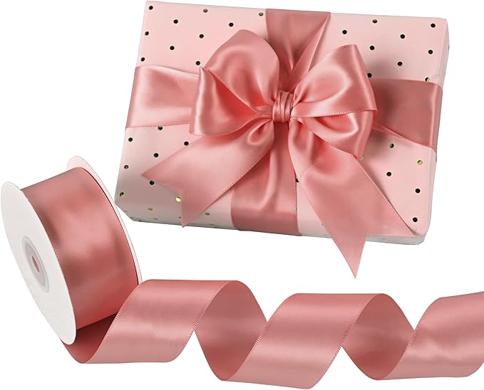 Dusty Rose Satin Ribbon 1-1/2" X 50 Yards Solid Color Double Faced Ribbons Perfect for Crafts Wedding Decor Bow Making Arts Sewing and More
