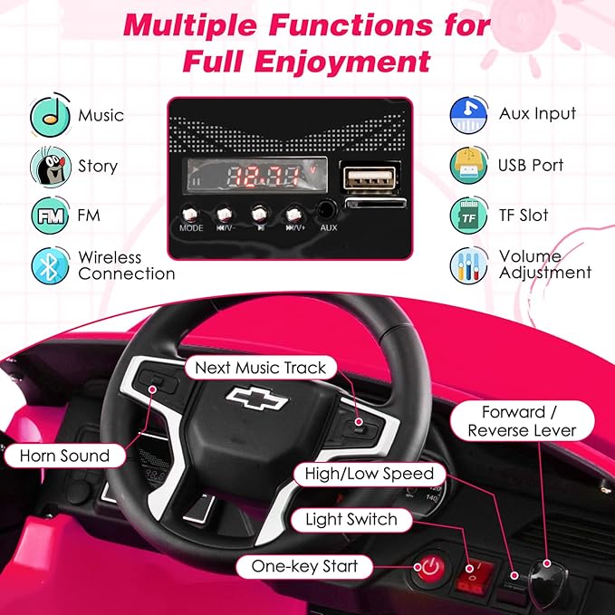 Costzon Ride on Car, 12V Licensed Chevrolet Tahoe Battery Powered Electric Vehicle w/ 2.4G Remote Control, High/Low Speed, Music, Lights, MP3/USB/FM, Spring Suspension, Electric SUV for Kids (Pink)