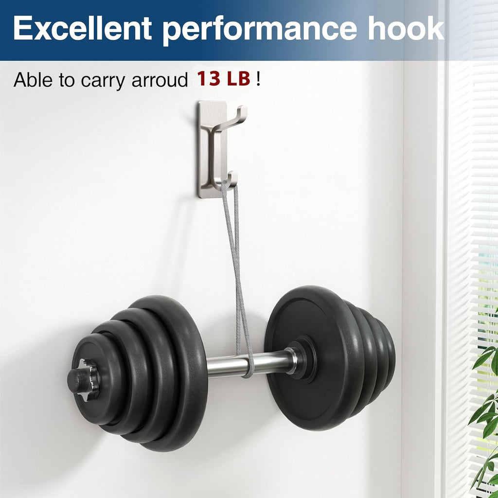 pickpiff Wall Hooks for Coat and Towel: 13LB Adhesive Door Hanger Stick on, Brushed Nickel 6 Pack