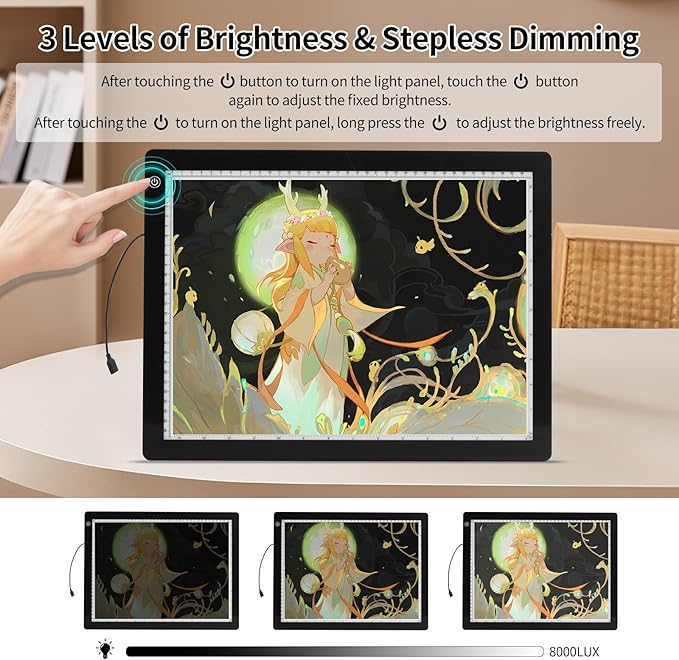A3 LED Light Pad with Adjustable Stand,16.6 * 12.6 Inches,3 Levels of Brightness and Stepless Dimming Light Board 8000LUX, Uniform Illuminated Light Box for Tracing Weeding Vinyl and Diamond Painting