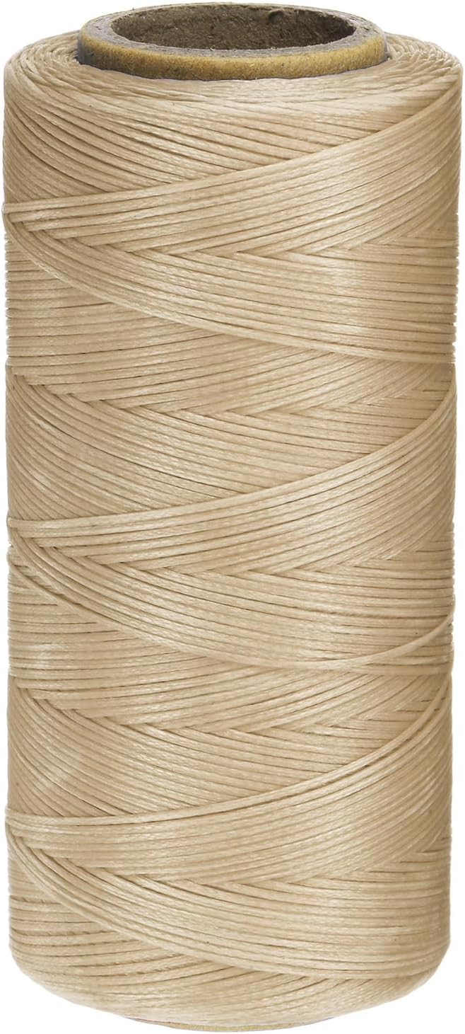 uxcell 150D 0.8mm Flat Waxed Thread 284 Yards Polyester Leather Sewing Waxed String Hand Stitching Waxed Cord for Leather Stitching Sewing Bookbinding DIY Craft Light Khaki