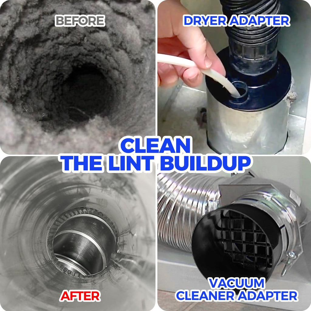 Holikme Dryer Vent Cleaner Kit Dryer Cleaning Tool Include Dryer Vent Brush, Omnidirectional Blue Dryer Lint Vacuum Attachment Dryer Lint Trap Brush, Vacuum & Dryer Adapters