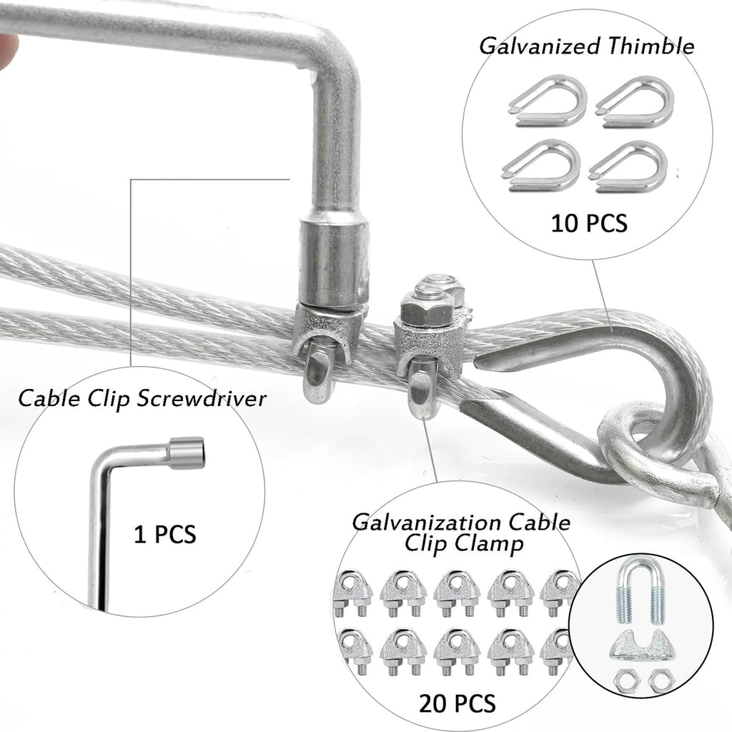 1/8" Wire Rope Kit, 100 Ft PVC Coated Steel Cable Guide Wire Tensioner Strainer Kit w/ 7×7 Strand Core Steel Wire for String Light Hanging Kit/Decking & Stair Railings/Shade Sails/Clothes Line