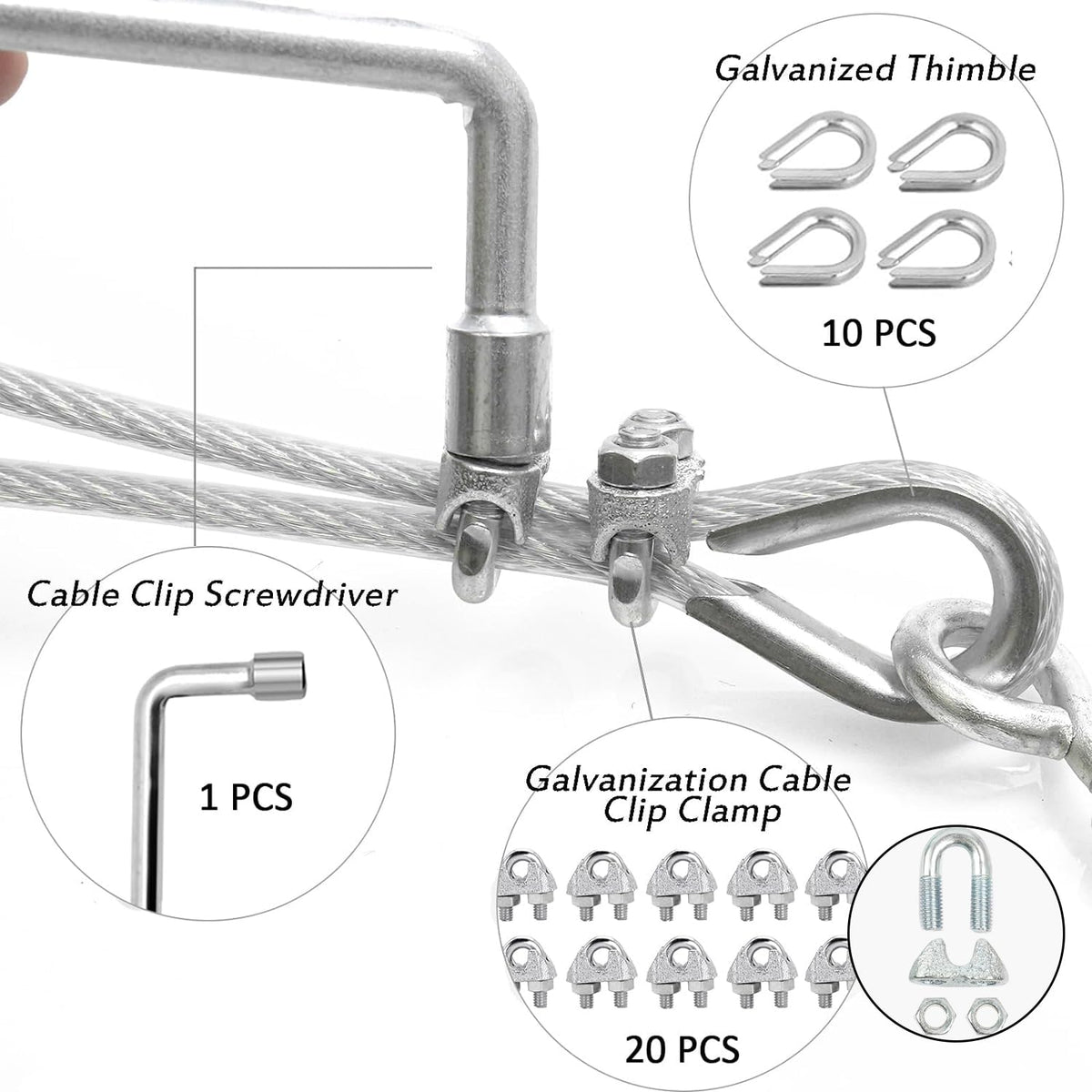 1/8" Wire Rope Kit, 100 Ft PVC Coated Steel Cable Guide Wire Tensioner Strainer Kit w/ 7×7 Strand Core Steel Wire for String Light Hanging Kit/Decking & Stair Railings/Shade Sails/Clothes Line