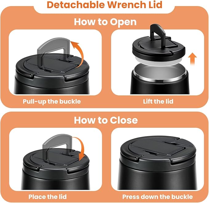 Soup Thermo for Hot Food 14oz Lunch Containers with Buckle Lid Wide Mouth Hot Food Jar Vacuum Insulated Stainless Steel Bento Box Leakproof with Spoon(Black)