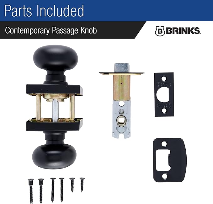 BRINKS – Contemporary Non-Locking Interior Ball Door Knob, Matte Black - Designed for Sleek and Modern Homes and Blends Seamlessly with Interior Décor (E2426-122) (10 Pack)