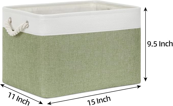 Bidtakay Large Fabric Baskets for Organizing [3-pack] Closet Organizers and Storage Baskets for Gifts Empty Foldable Nursery Baskets for Toy Storage 15 X 11 X 9.5 Inches (White&green)