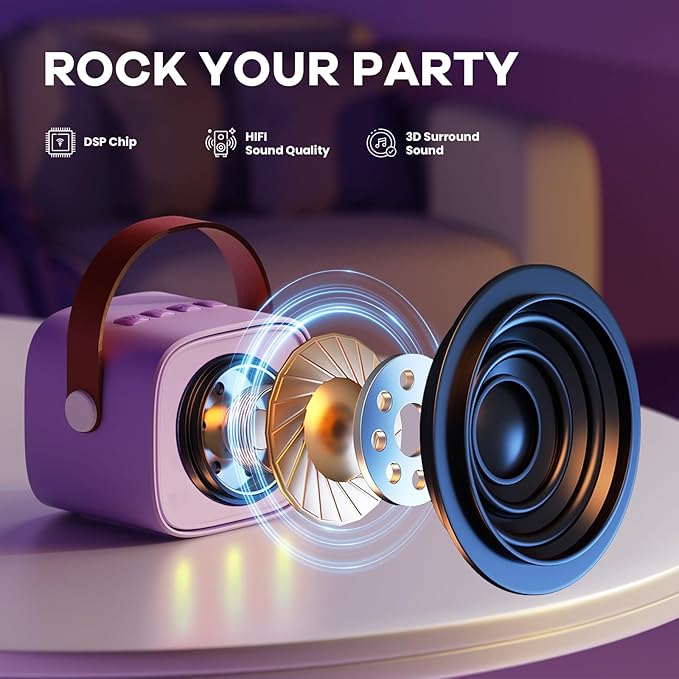 YLL Mini Karaoke Machine with 2 Wireless Microphones, TOP Kids Gifts for Girls Ages 3, 4, 5, 6, 7, 8, 9,10,11,12 +Year Old, 4-12 Years Old Birthday Toy Gift for Girls Boys Party (Purple)