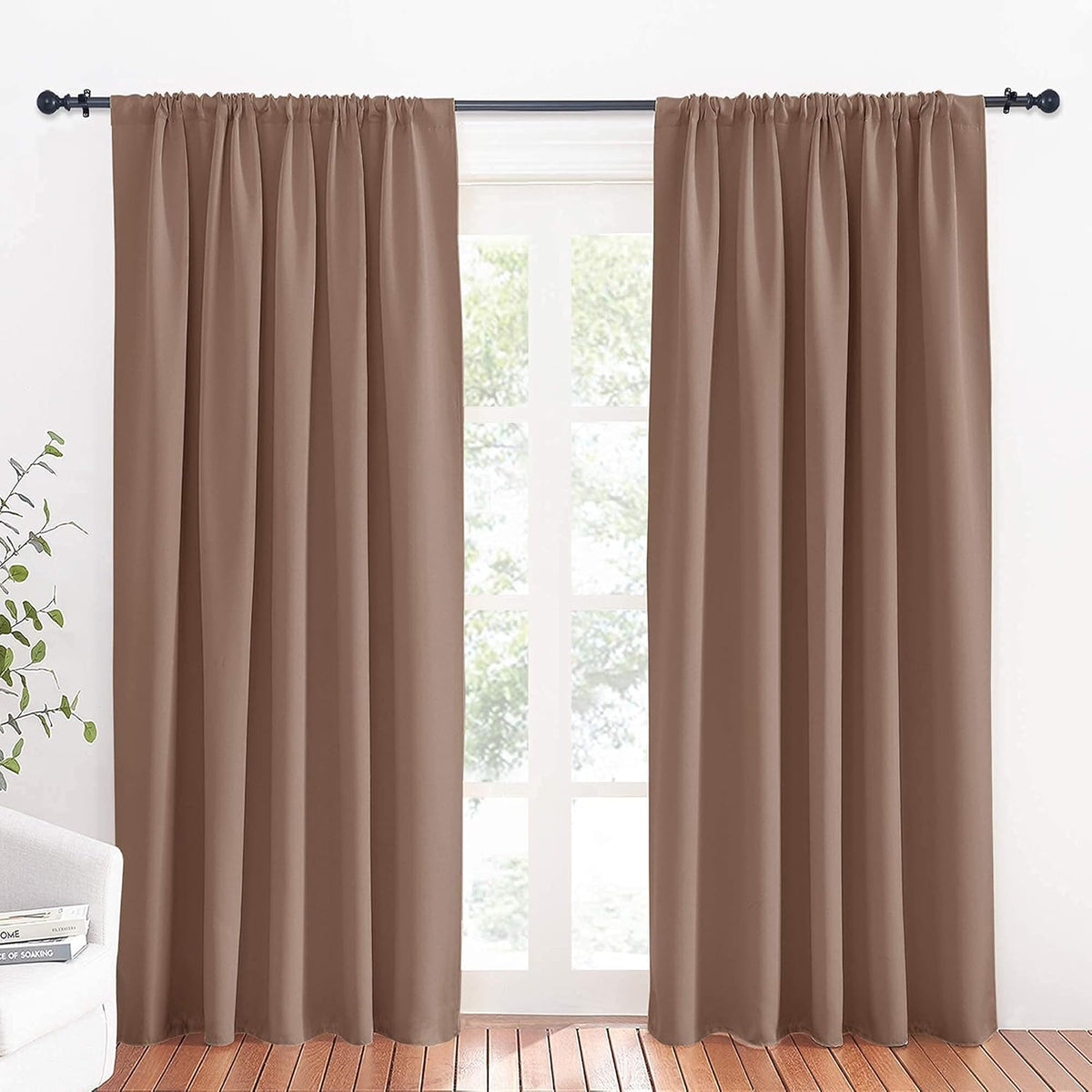 RYB HOME Large Curtains for Living Room 84 inches Length, Blackout Privacy Room Divider Curtains for Doorway Closet Basement Patio Door Bay Window, W 70 x L 84, Mocha, 2 Panels