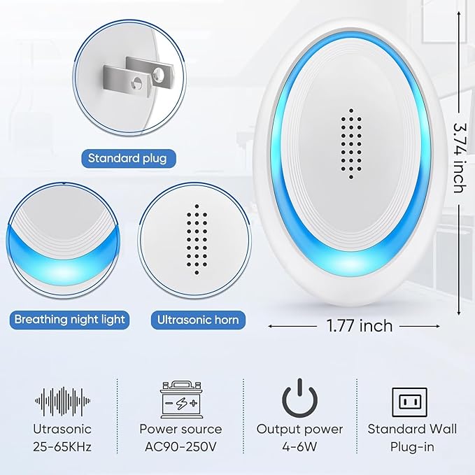 2025 Upgraded Spider Repellent Indoor, 6 Pack Ultrasonic Pest Repeller, Roach Repellent Plug, Roach Repellent Plug for Roach, Rodent, Mouse, Mosquito, Mice, Ant, Bugs Electronic Plug-in Pest Control