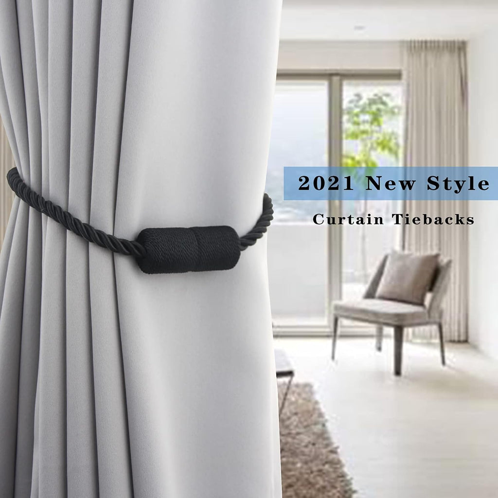 6 Pack Black Strong Magnetic Curtain Tiebacks Outdoor Elegant Decorative Tie Backs Modern Rope Tiebacks for Drapes Window Curtain Holdbacks for Draperies