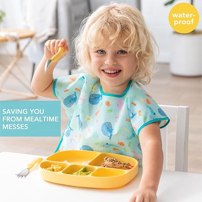 Bumkins Bibs - Toddler Bibs, Waterproof, Large for 1-3 Years, Short Sleeve