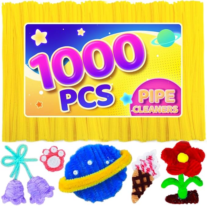Eppingwin 1000pcs Pipe Cleaners, Yellow Pipe Cleaners Craft Supplies,Chenille Stems for DIY Arts Crafts Project(Yellow)