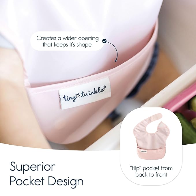 Tiny Twinkle Mess Proof Baby Bibs for Eating - Waterproof, Wipeable Bibs - Toddler Bibs - Travel Friendly - PFAS, PVC, BPA, Phthalate Free - Baby Food Bibs(5 Pack, Girl Spring)