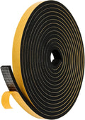 Black Weather Stripping Door Seal Strip (3/5 Inch X 1/4 Inch X 16Feet), Strong Adhesive, Lightproof, Soundproof, Weatherproof Foam Tape Insulation for Sliding Door, Front Door Frame, Windows