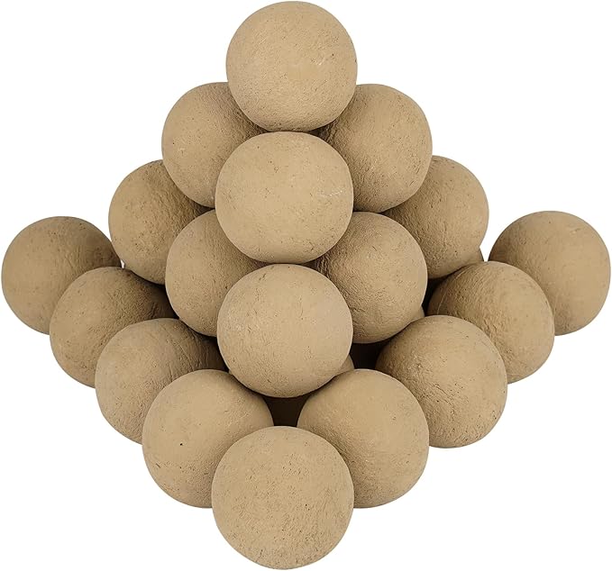 Skyflame 2-inch Ceramic Fireplace Balls, Set of 25 Round Fire Stones Set for Indoor/Outdoor Fire Pit/Fireplace Parts for Decorative, Beige