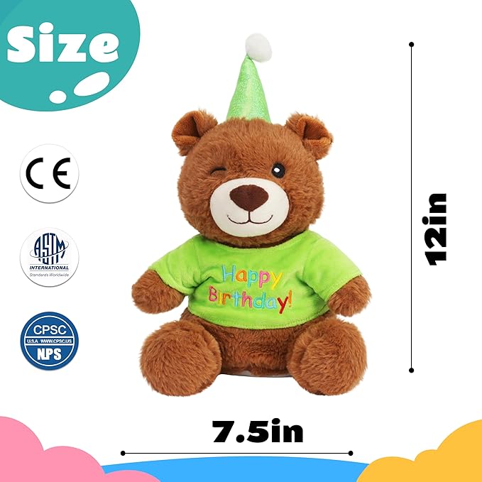 Cuteoy Happy Birthday Bear Musical Stuffed Animal Shaking Singing Dancing Plush Toy Electric Interactive Animated Plushies Gifts for Kids Girls Boys