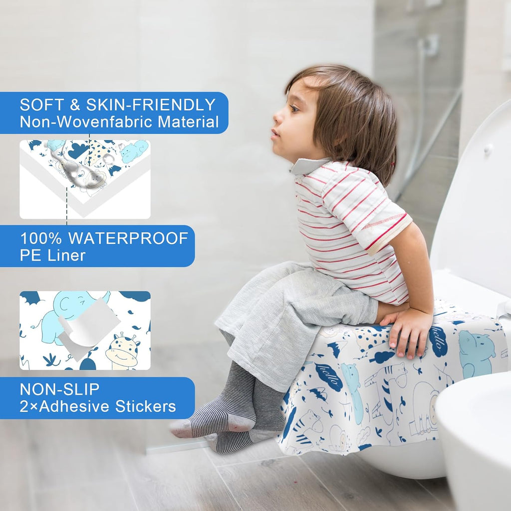 20 PCS Disposable Toilet Seat Covers, Extra Large Portable Potty Seat Covers for Toilet, Bathroom, Toddler & Kid Potty Training Seat Cover, Travel Essentials for Airplane, Trip-Animal