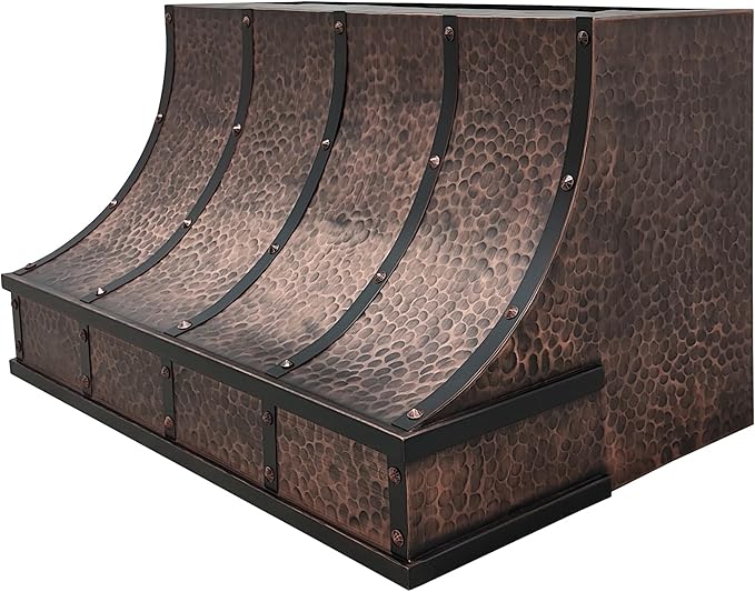 CT Copper Tailor Sloped Copper Vent Hood Wall Mount,54'' W,39''H,1260 CFM Exhaust Fan,Stainless Steel Vent,LED Light,Dishwasher-Safe Baffle Filters,VH8TR1