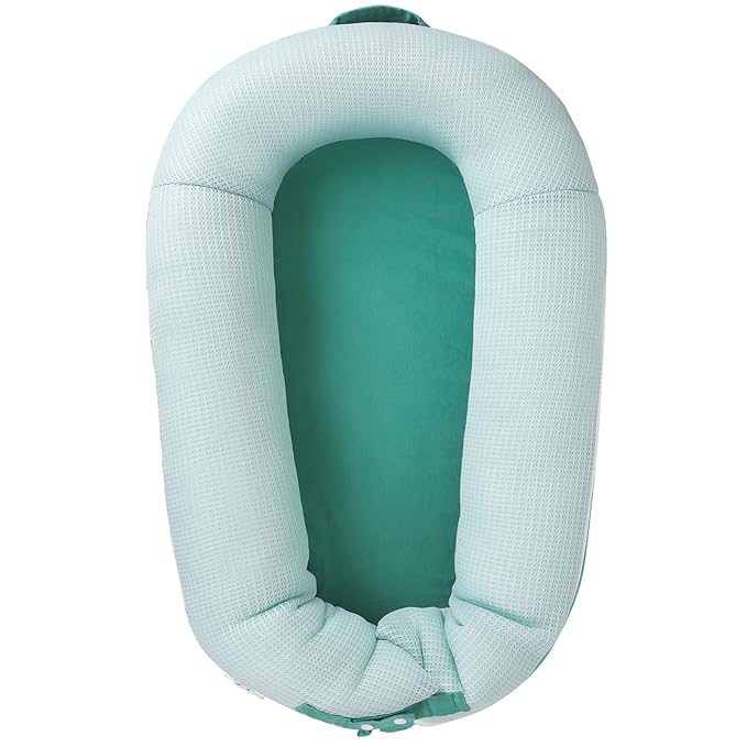 Baby Lounger, Deluxe Infant Lounger, Baby Nest Cover for Baby, Breathable Cotton, Adjustable Baby Floor Seat for Tummy Time, Newborn Essentials for Baby 0-12 Months (Greener)