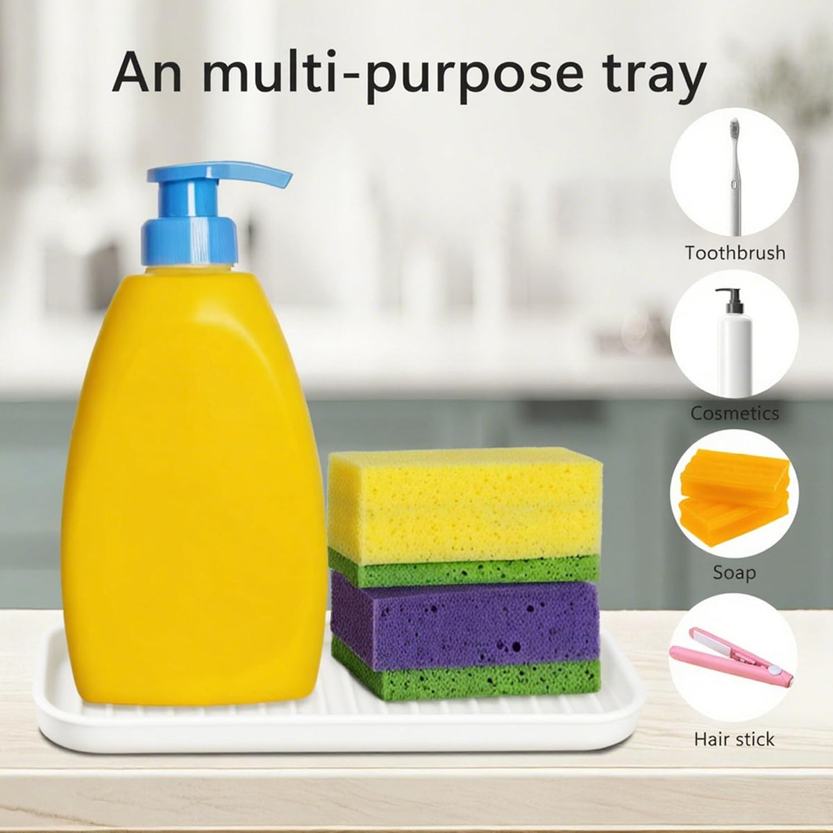 Mofason Silicone Sponge Holder, Tray for Soap and Sponge, Kitchen Sink Tray, Accessories to Help You Clean Kitchen Sink Sponge Rack（White, 2 Pack）