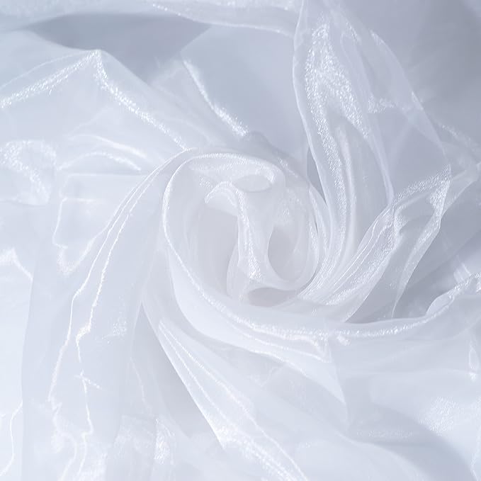 Fynite White Organza Fabric by The Yard | 1 Yard Long | 44" Wide | Bridal Soft Sheer Organza Tulle for DIY Wedding Dress Fashion Craft Decorations