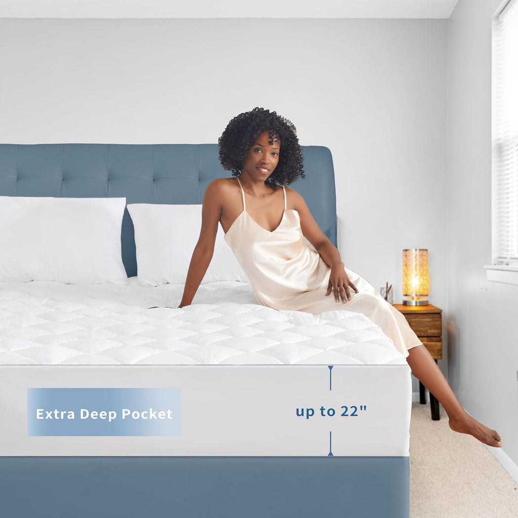Sunflower Quilted Queen Mattress Protector, Mattress Pad Queen, Cotton Mattress Cover Waterproof, 18-22" Extra Deep Pocket Thin Version, Hypoallergenic Soft Durable