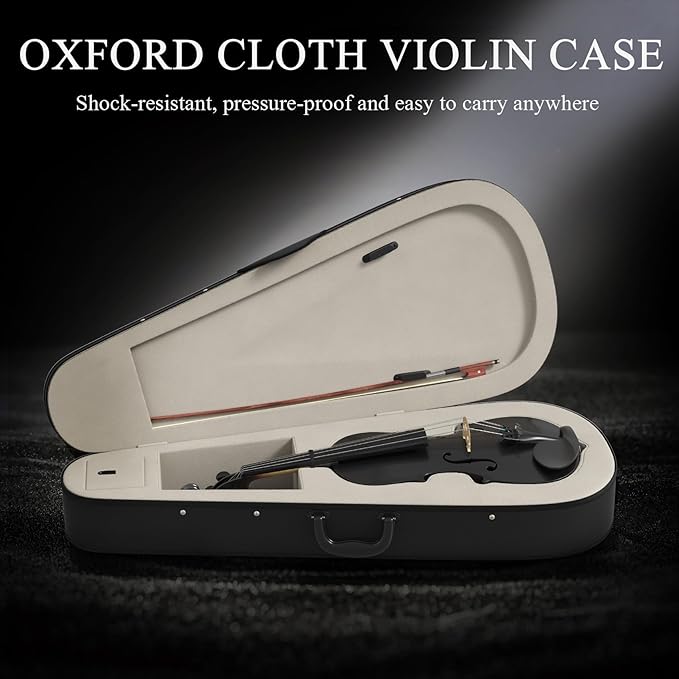 3/4 Beginner Violin Kit,Complete Violin Set with Case, Bow, Rosin,Black