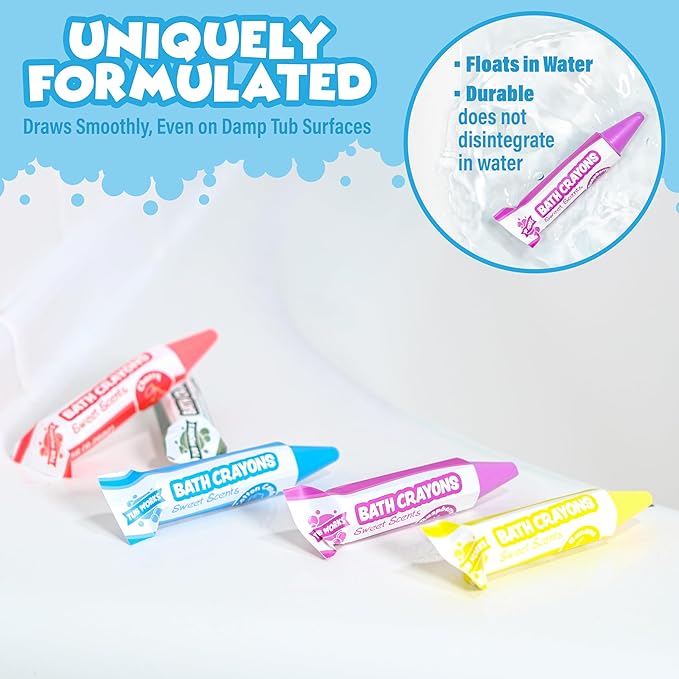 Tub Works® Sweet Scents Smooth™ Bath Crayons Bath Toy, 12 Pack | Nontoxic, Washable Bath Crayons for Toddlers & Kids | Unique Formula Draws Smoothly & Vividly on Wet & Dry Tub Walls | Scented Crayons