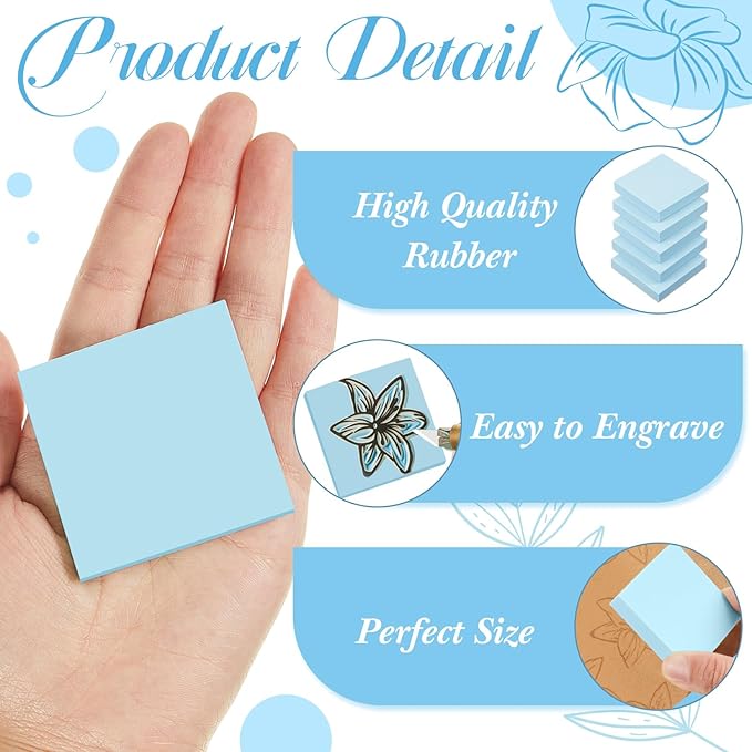 Frienda 24 Pcs 2" x 2" Rubber Carving Blocks Linoleum Blocks for Printmaking, Stamp Making, DIY Crafting, Scrapbook, Painting, Soft and Easy to Carve (Light Blue)