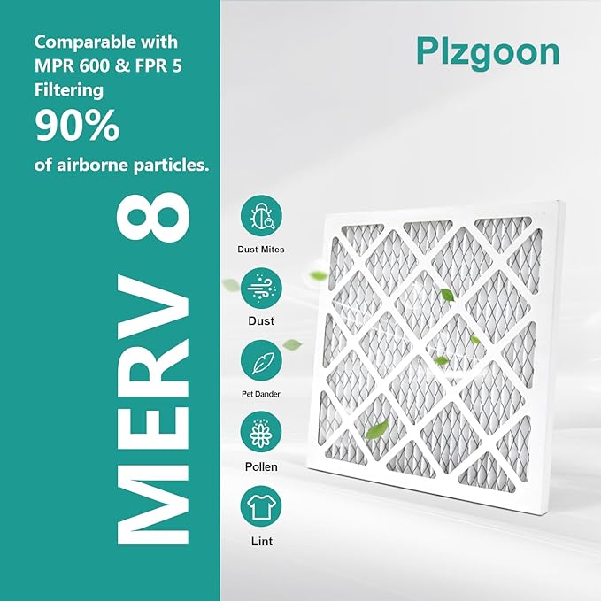 10x10x1 Air Filter MERV 8 (6 Pack) MPR 600 Pleated A/C Furnace Filters for Home Air Conditioner HVAC Furnace Replacement (Exact Dimensions: 9.81"L x 9.81"W x 0.81"Th)