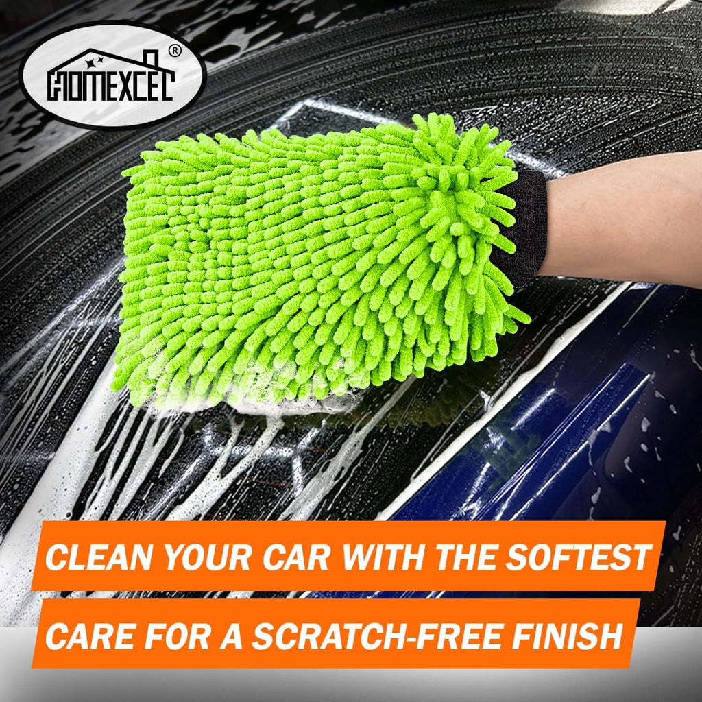 HOMEXCEL Car Wash Mitt, 2PK Chenille Microfiber Wash Mitt, Scratch-Free & Lint-Free, Rich Foam, Highly Absorbent, Double Sided, Perfect for Car Washing and Detailing, 10.2" x 6.7 ", Green