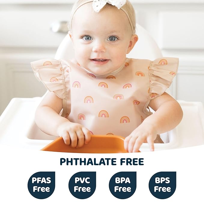 Tiny Twinkle Mess Proof Baby Bib - Waterproof & Lightweight Baby-Led Weaning Apron | 100% Recycled Polyester, Easy Clean & Machine Washable (Boho Rainbow, Small 6-24 Months)