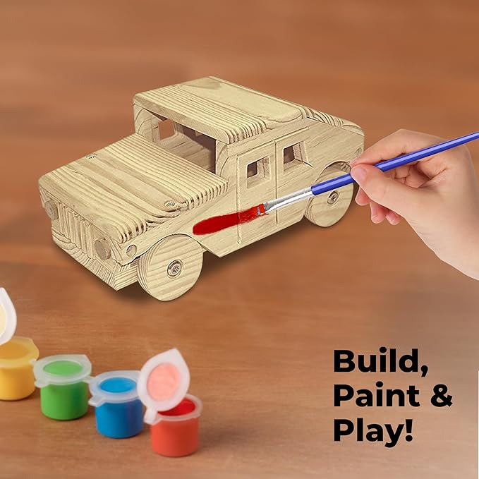 Kraftic Woodworking Building Kit for Kids and Adults, 3 Educational DIY Carpentry Construction Wood Model Kit STEM Toy Projects for Boys and Girls - Wooden Military Vehicle, Excavator and Bird-Feeder