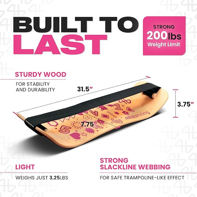 Balance Board for Kids - Slackline Wooden Wobble Board - Slackboard Balance Trainer for Coordination - Training for Skateboard, Snowboard, Football, Soccer, Baseball, Basketball