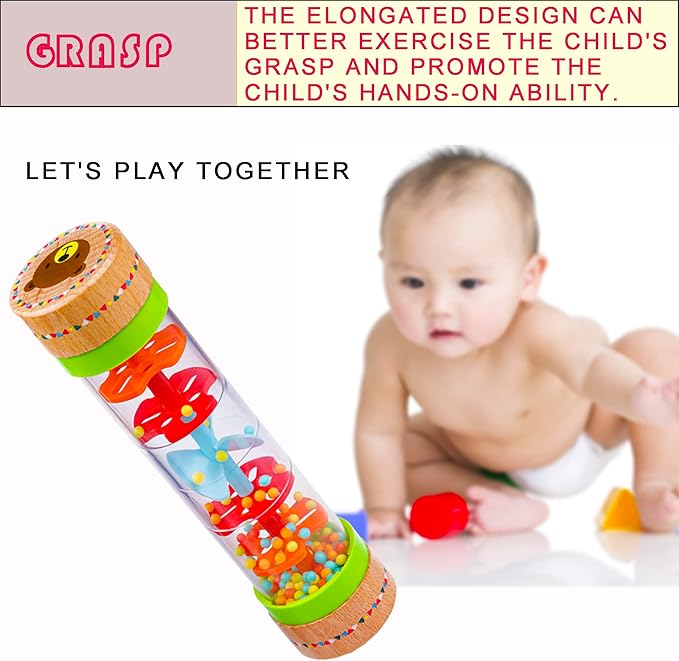 BIUWING Rainmaker Rain Sticks, Mini Wooden Musical Shake, Beaded Raindrops - Turn Over and Watch The Colorful Beads Flow Down The Tube as It Creates The Soothing Sound of Rain