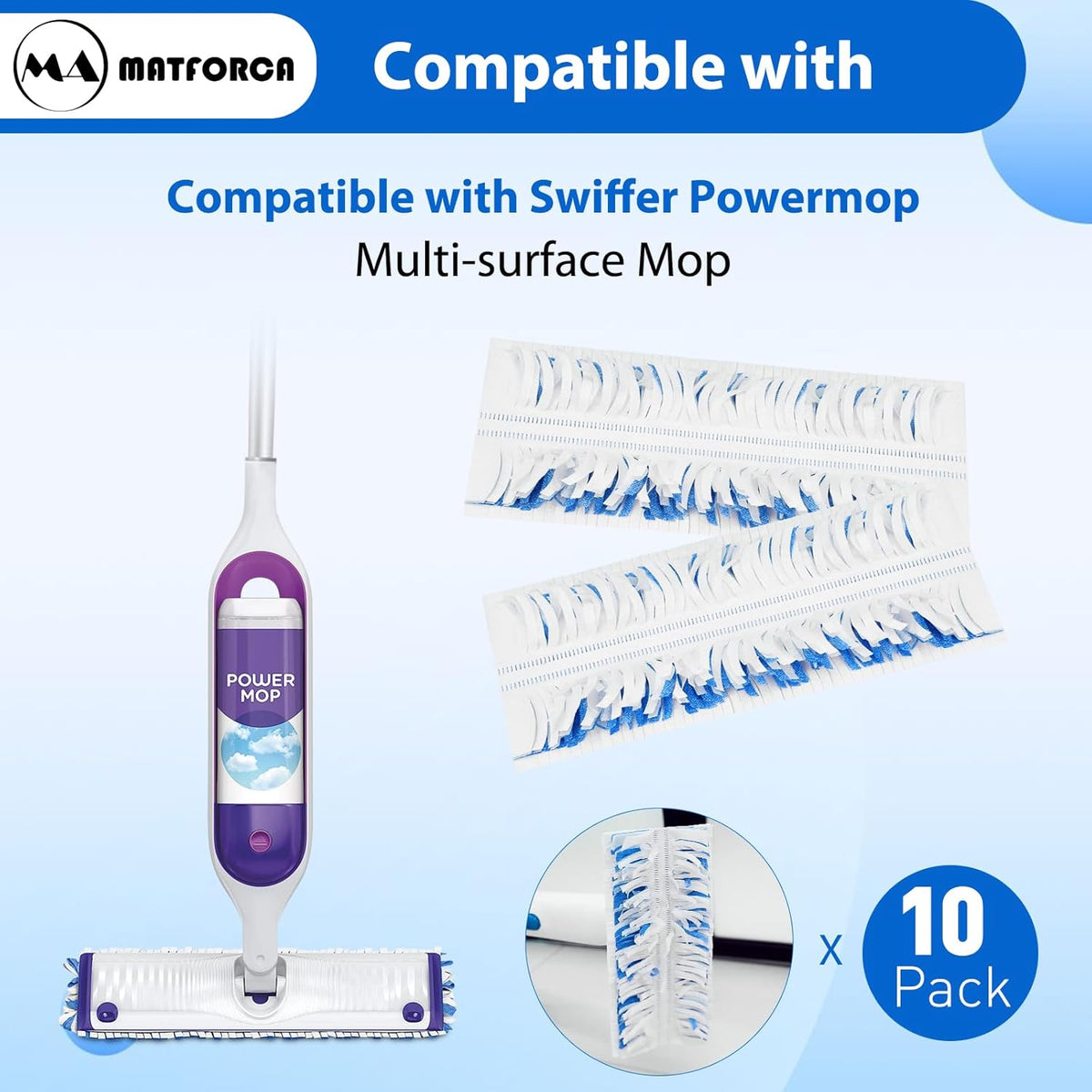 10 Count Swiffer Wet Pad Refills for Swiffer Power Mop Multi-Surface Cleaning, Made from Eco-Friendly Plant Fiber for Effective Cleaning