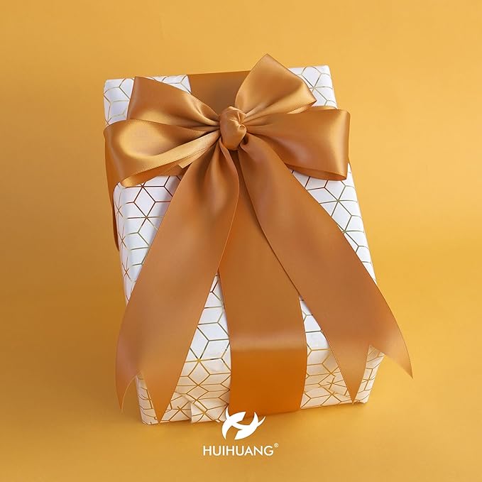 HUIHUANG Burnt Orange Ribbon 2 inch Wide Double-Faced Orange Satin Silk Ribbon for Flower Bouquet Wrap, Gift Wrapping, Fall Wedding Decor, Crafts and Bows Making- 25 Yards/Roll