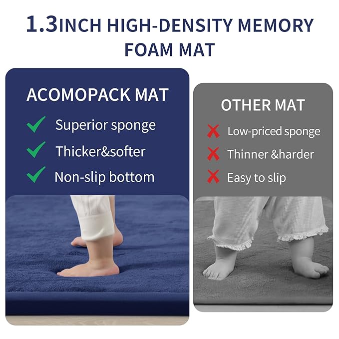 ACOMOPACK Baby Play Mat for Floor 1.3" Thick Memory Foam Play Mat 71"×79" Tummy Time Crawling with Non-Slip Bottom for Living Room,Nursery,Soft Velvet Playpen Mats for Kids,Infants（Royal Blue）
