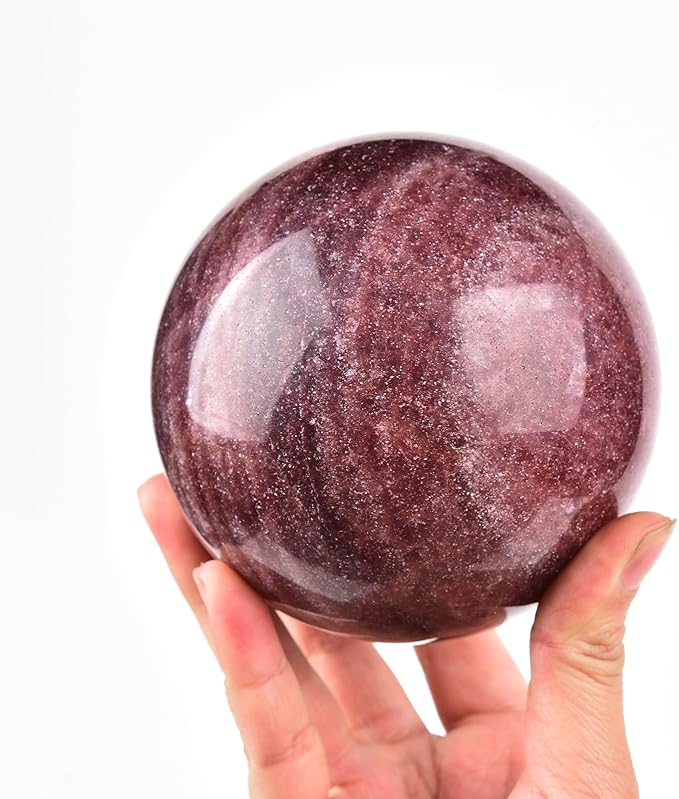 JIC Gem Large Healing Crystal Ball with Decoation Stand Red Strawberry Gemstone Sphere Ball for Meditation 、Energy、Reiki Ball (90-100mm)